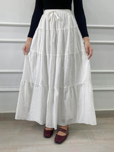 SWEETERA - TIE WAIST 4 TIER WHITE TEXTURED COTTON SKIRT